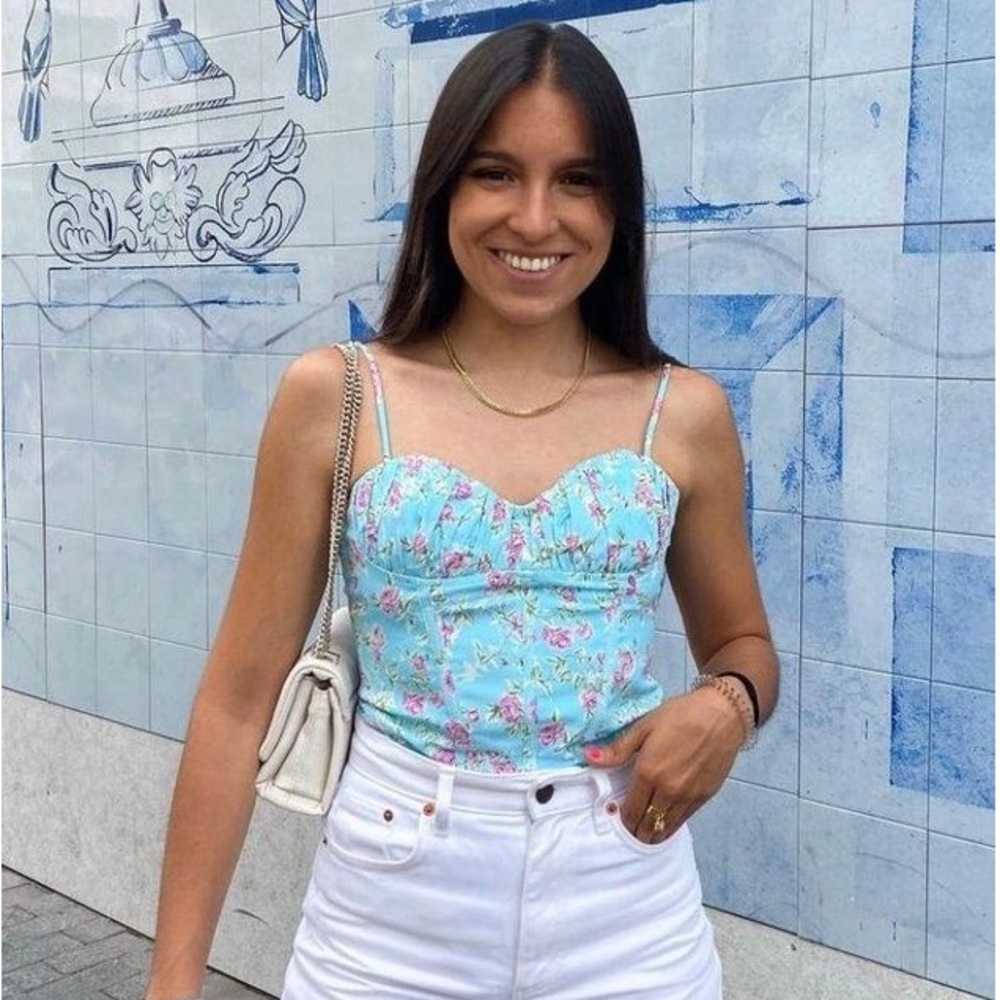 Zara Light Blue Floral Bustier Bodysuit